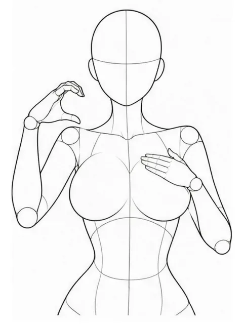 ท่าหัวใจมือหนึ่ง + มืออีกข้างวางที่อก — ด้านหน้า