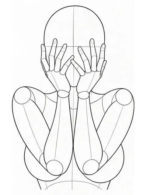 ท่าจ้องผ่านช่องนิ้วมือทั้งสอง — ด้านหน้า